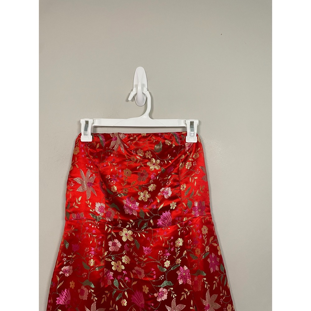 Lulus Make a Move Red Satin Floral Jacquard Strapless Midi Dress Size Large NWT - Picture 3 of 14